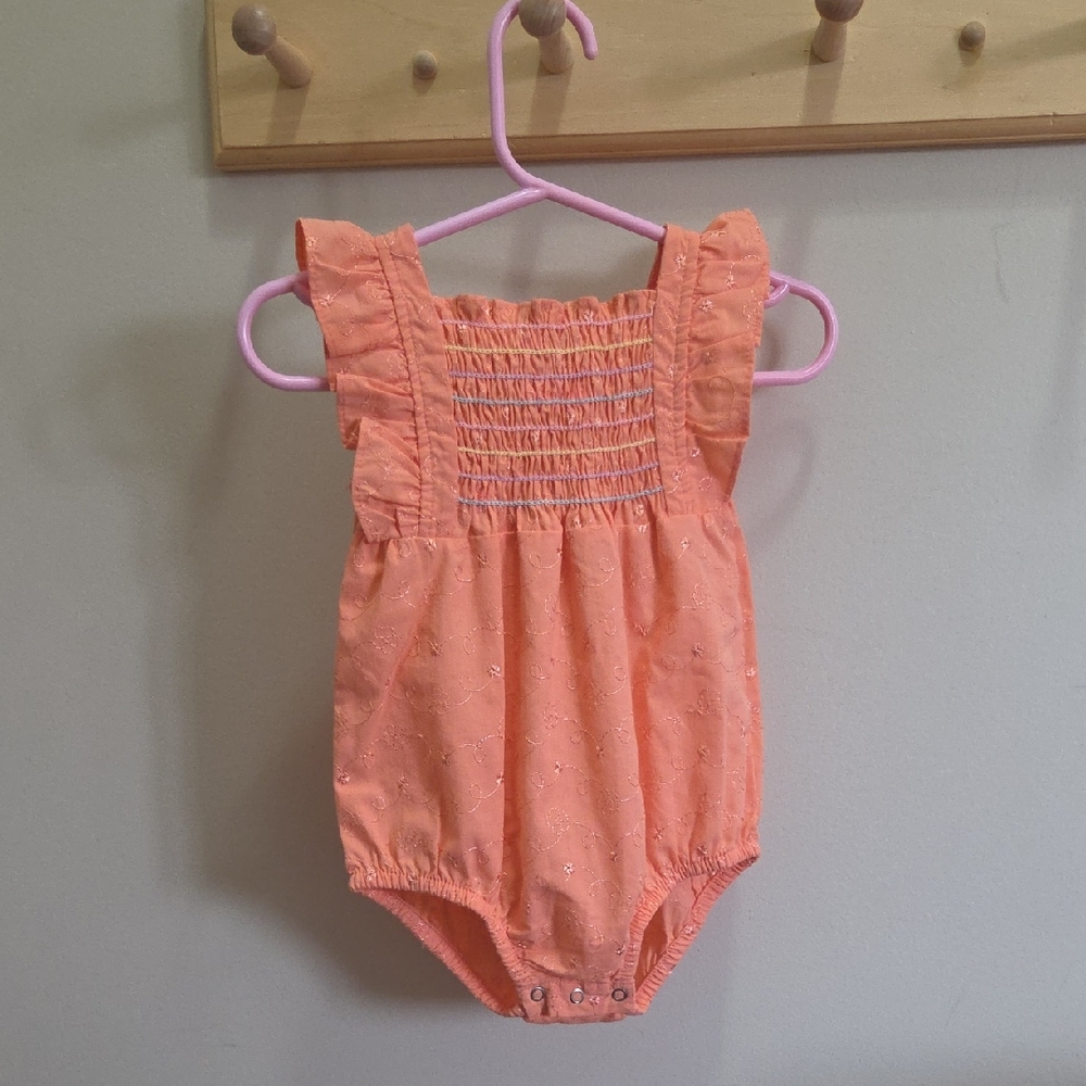 Penelope Mack Peach Ruffle Cap Sleeve Bubble Bodysuit